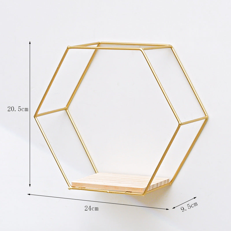 Hexagonal Iron Shelves On Wrought Wall