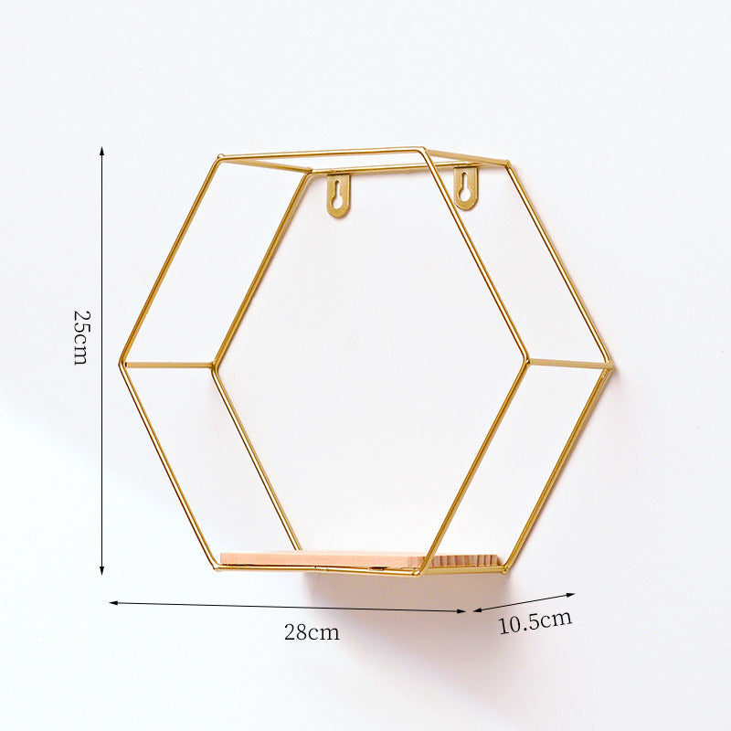 Hexagonal Iron Shelves On Wrought Wall
