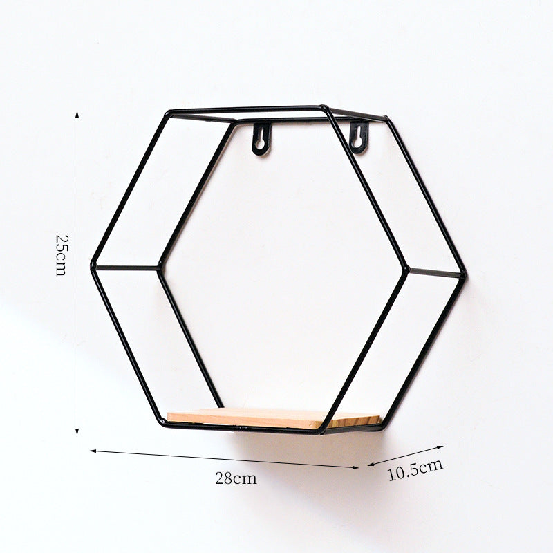 Hexagonal Iron Shelves On Wrought Wall