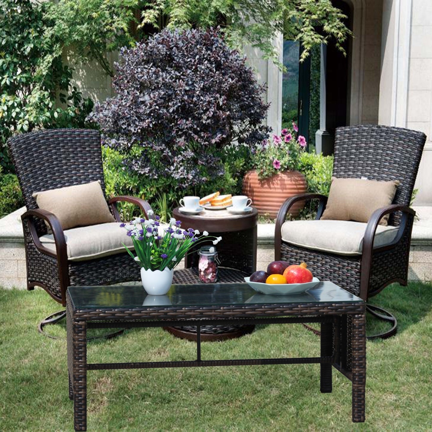 Outdoor Patio Furniture 1 Coffee Table With Clear Tempered Glass