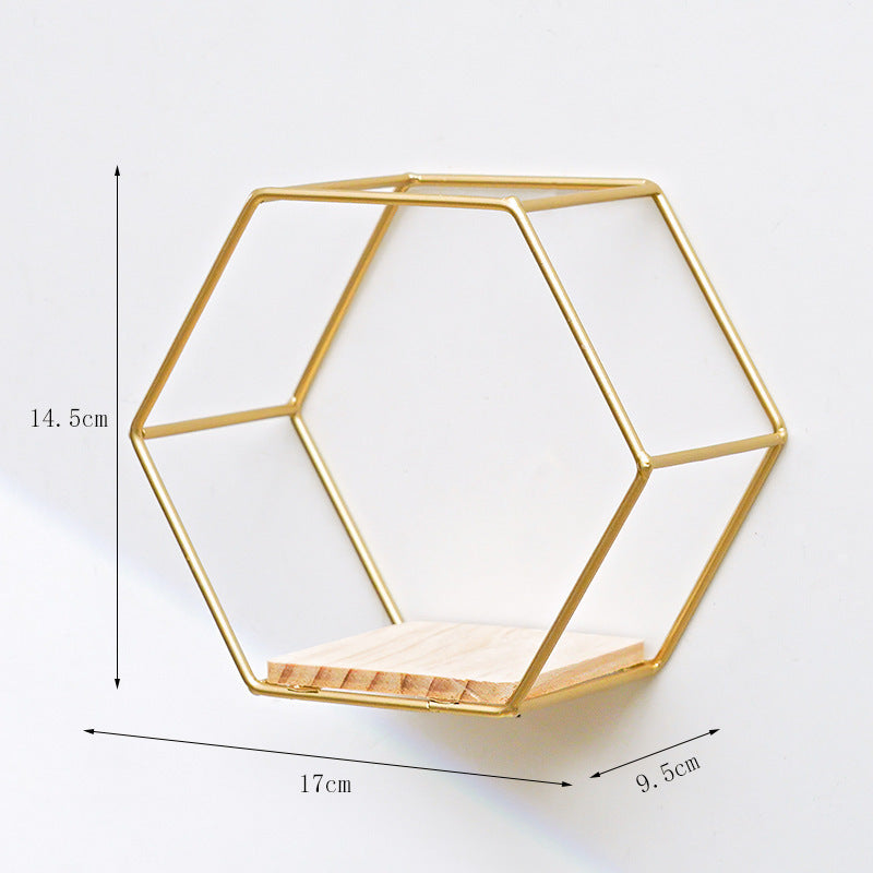 Hexagonal Iron Shelves On Wrought Wall