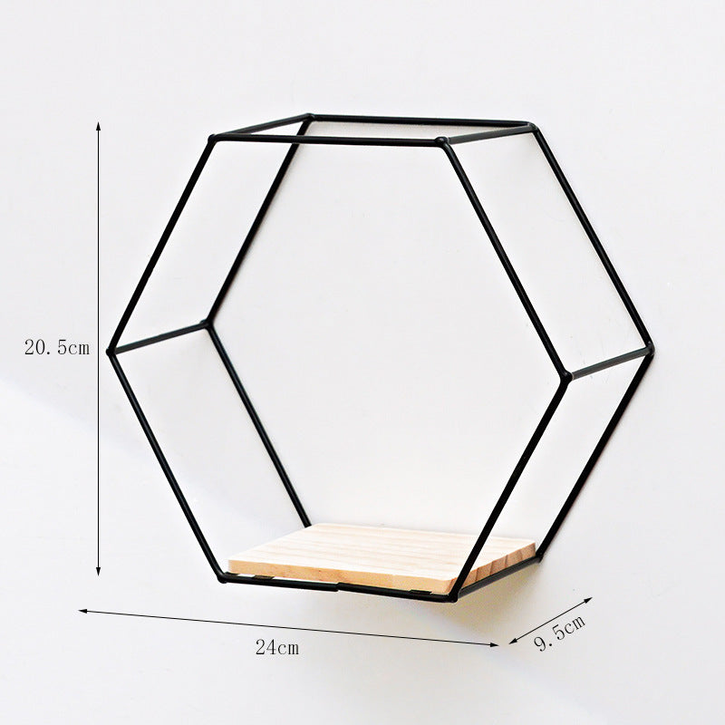 Hexagonal Iron Shelves On Wrought Wall