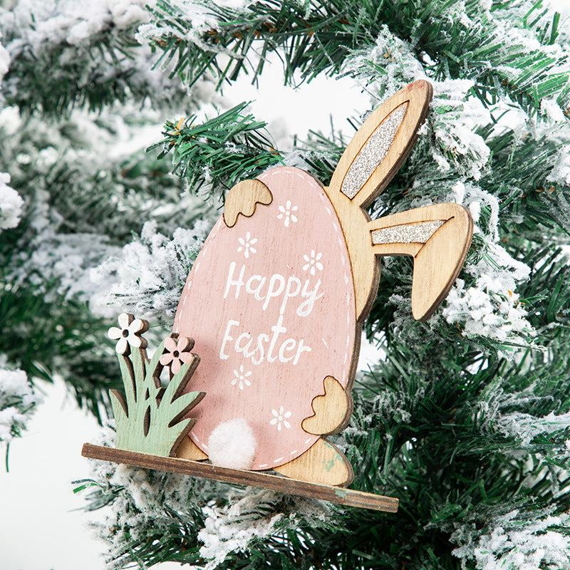 Easter Bunny Carved Wooden Ornament