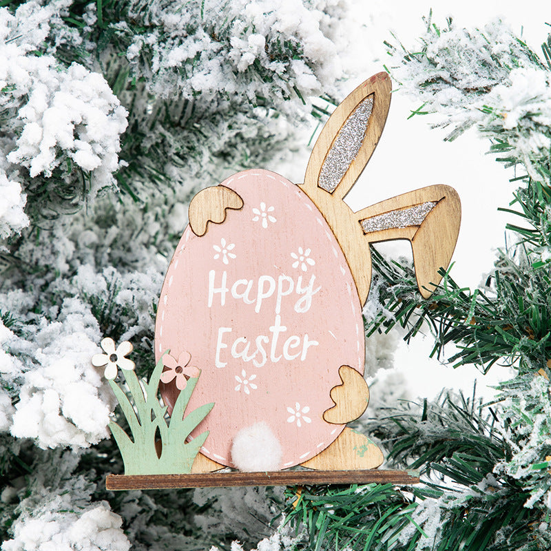 Easter Bunny Carved Wooden Ornament