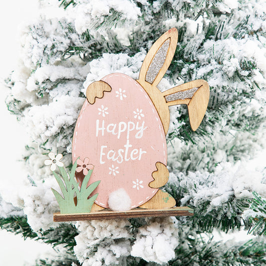 Easter Bunny Carved Wooden Ornament