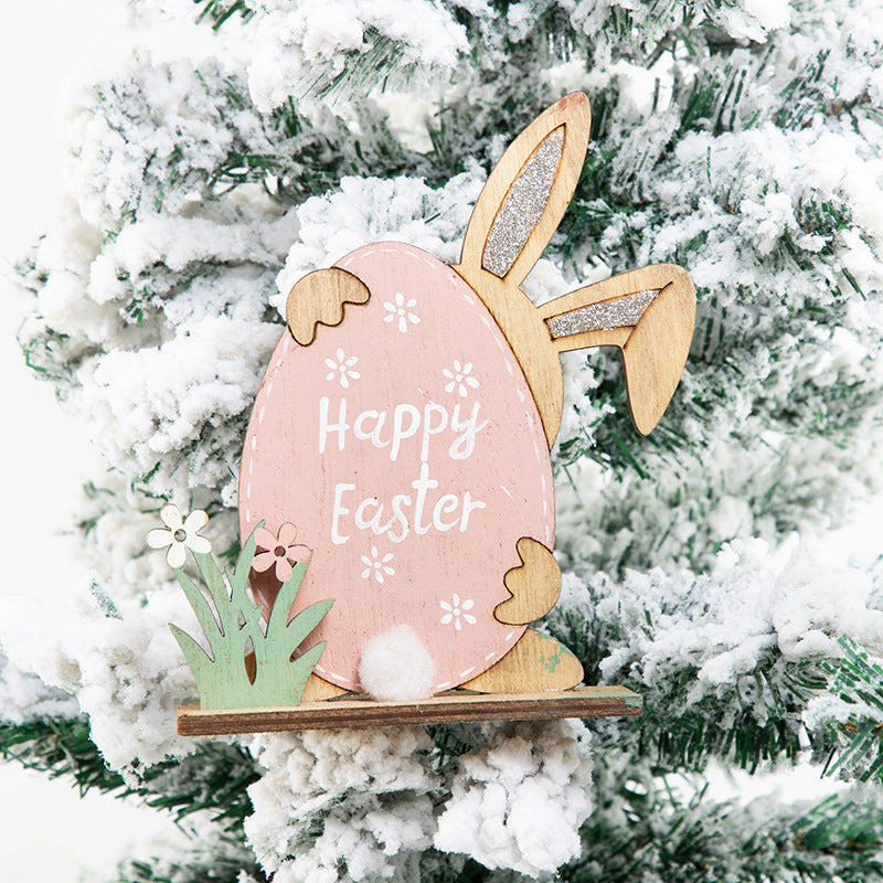 Easter Bunny Carved Wooden Ornament